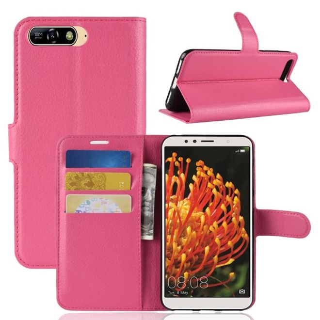 Huawei Y6 (2018) Handy Hülle - Litchi Leder Bookcover Series - rosa