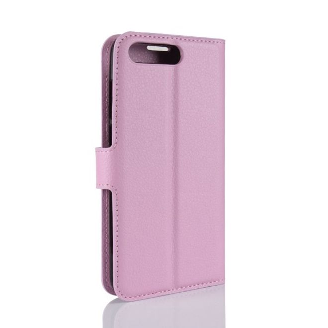 Huawei Y6 (2018) Handy Hülle - Litchi Leder Bookcover Series - pink