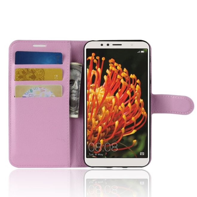 Huawei Y6 (2018) Handy Hülle - Litchi Leder Bookcover Series - pink