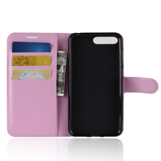 Huawei Y6 (2018) Handy Hülle - Litchi Leder Bookcover Series - pink