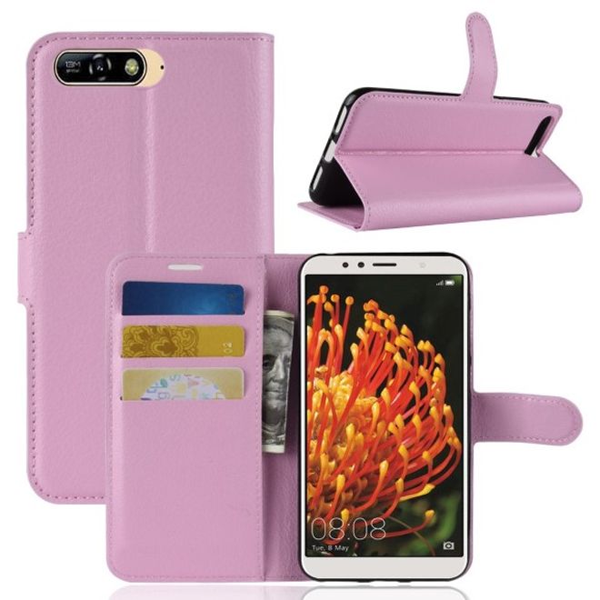 Huawei Y6 (2018) Handy Hülle - Litchi Leder Bookcover Series - pink