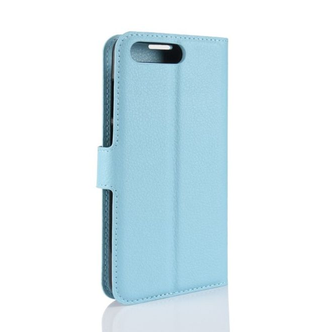 Huawei Y6 (2018) Handy Hülle - Litchi Leder Bookcover Series - hellblau