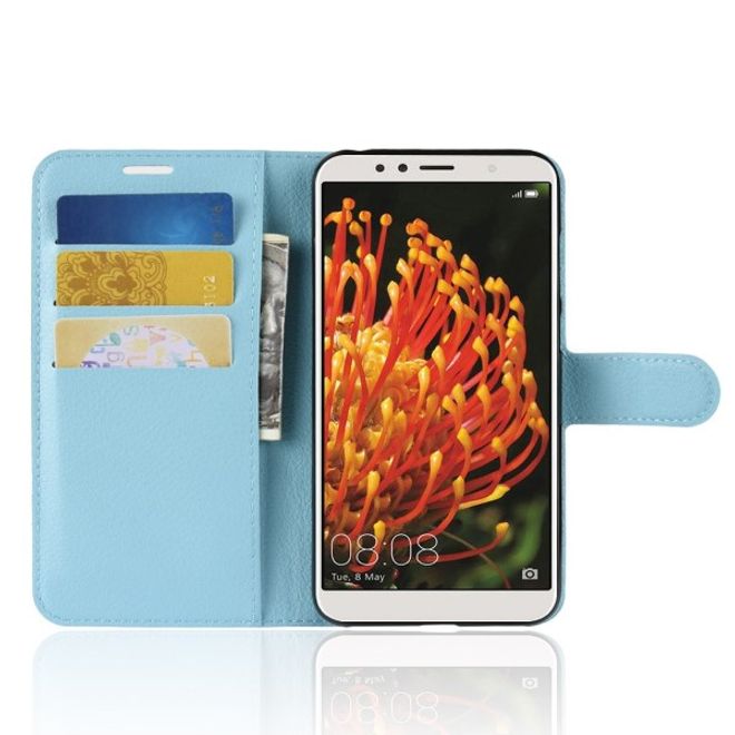 Huawei Y6 (2018) Handy Hülle - Litchi Leder Bookcover Series - hellblau