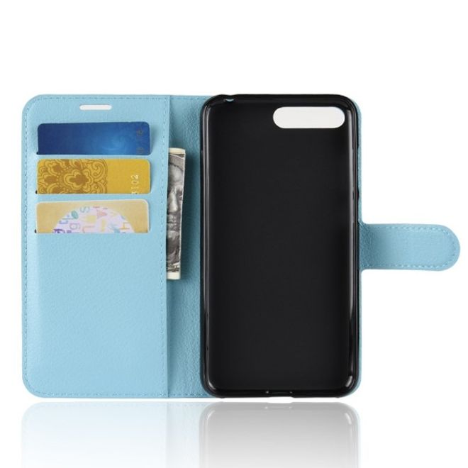 Huawei Y6 (2018) Handy Hülle - Litchi Leder Bookcover Series - hellblau