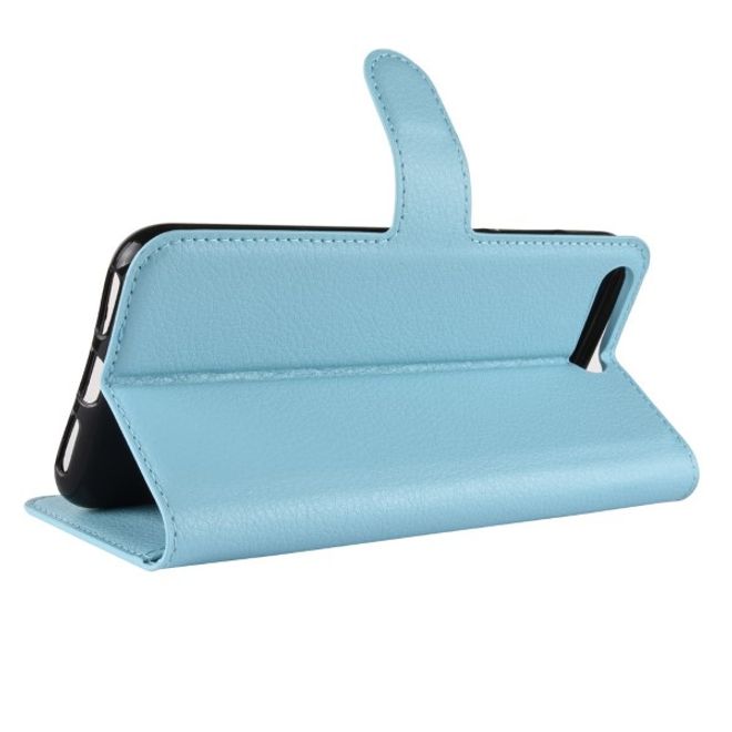 Huawei Y6 (2018) Handy Hülle - Litchi Leder Bookcover Series - hellblau