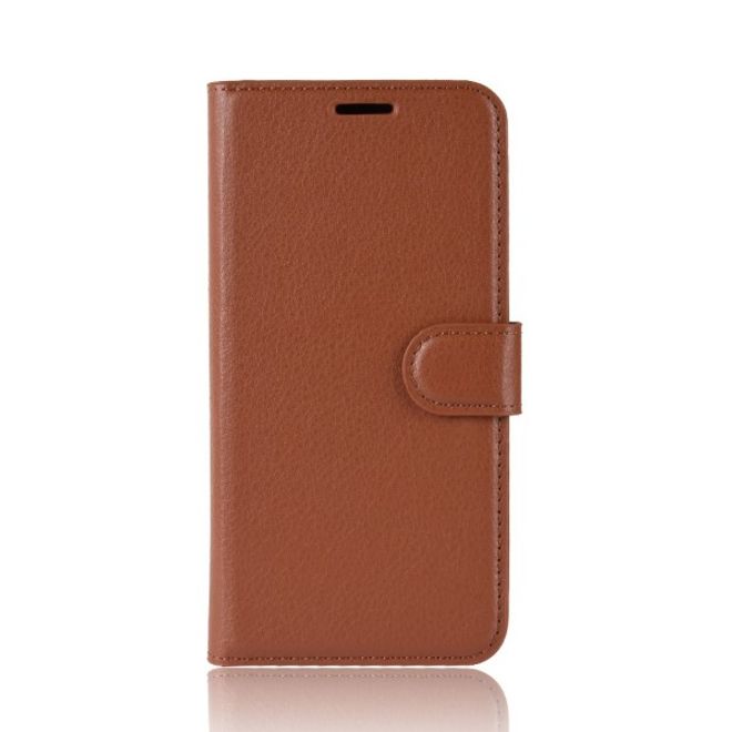 Huawei Y6 (2018) Handy Hülle - Litchi Leder Bookcover Series - braun