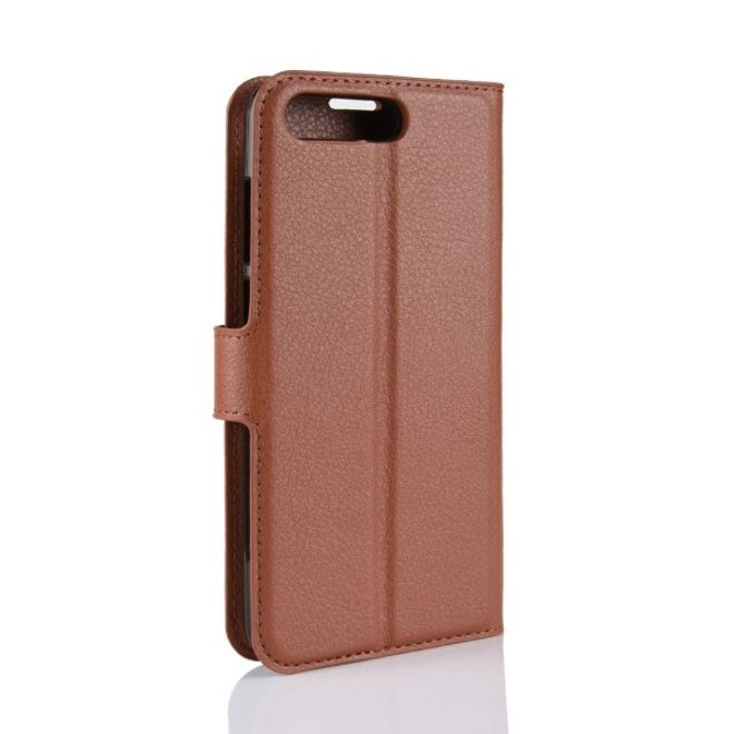 Huawei Y6 (2018) Handy Hülle - Litchi Leder Bookcover Series - braun