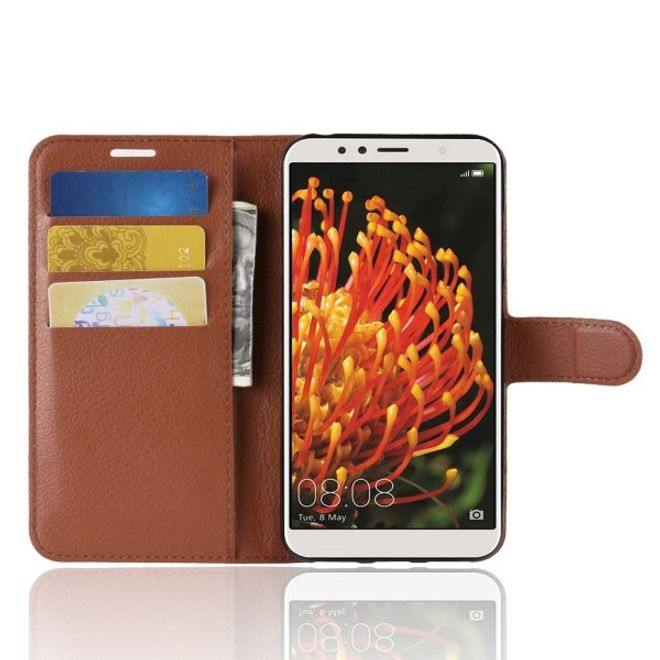 Huawei Y6 (2018) Handy Hülle - Litchi Leder Bookcover Series - braun