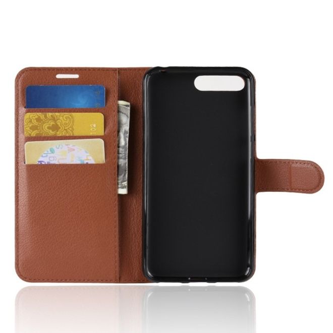 Huawei Y6 (2018) Handy Hülle - Litchi Leder Bookcover Series - braun