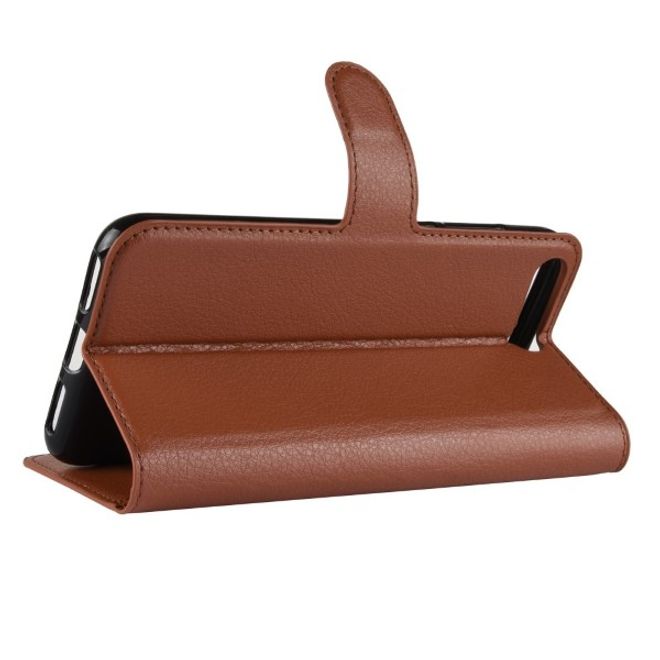 Huawei Y6 (2018) Handy Hülle - Litchi Leder Bookcover Series - braun