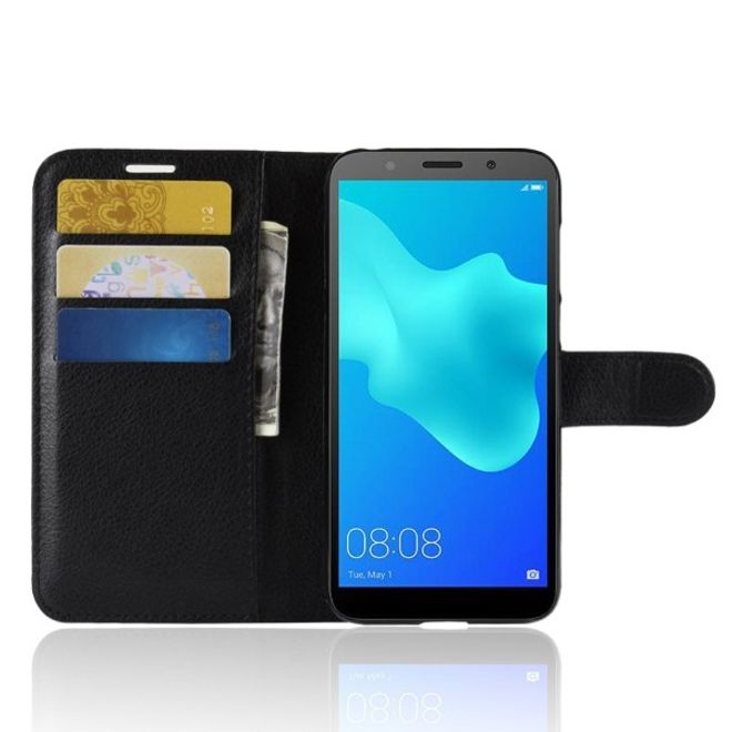Huawei Honor 7S / Y5 (2018) Handy Hülle - Litchi Leder Bookcover Series - schwarz