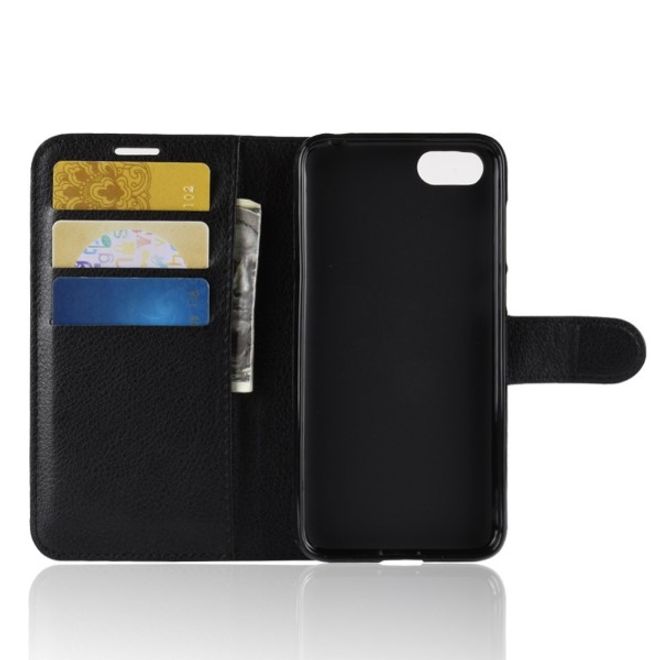 Huawei Honor 7S / Y5 (2018) Handy Hülle - Litchi Leder Bookcover Series - schwarz