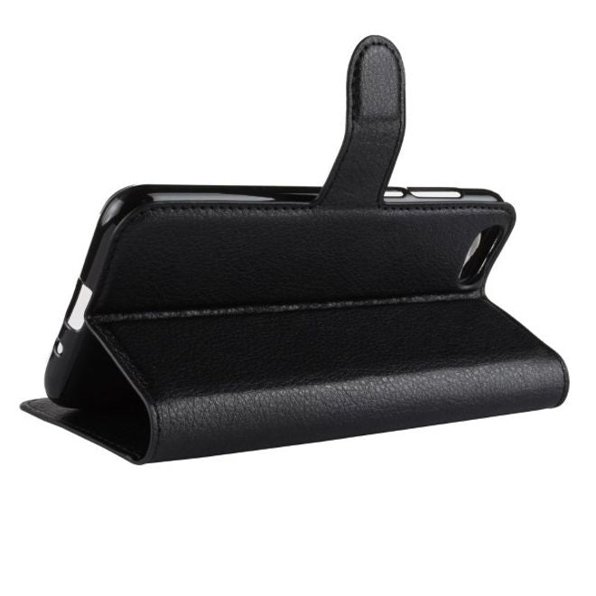 Huawei Honor 7S / Y5 (2018) Handy Hülle - Litchi Leder Bookcover Series - schwarz