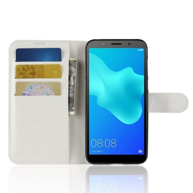 Huawei Honor 7S / Y5 (2018) Handy Hülle - Litchi Leder Bookcover Series - weiss