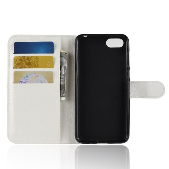 Huawei Honor 7S / Y5 (2018) Handy Hülle - Litchi Leder Bookcover Series - weiss