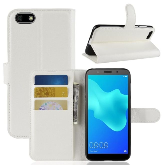 Huawei Honor 7S / Y5 (2018) Handy Hülle - Litchi Leder Bookcover Series - weiss