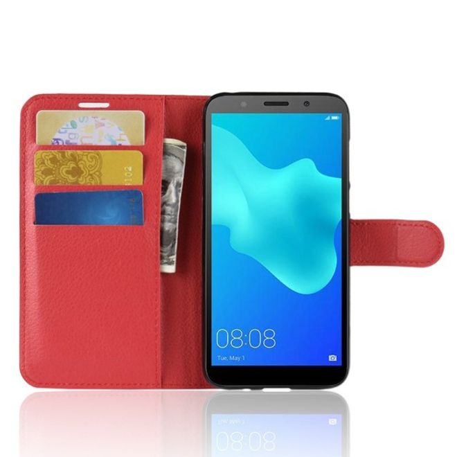 Huawei Honor 7S / Y5 (2018) Handy Hülle - Litchi Leder Bookcover Series - rot