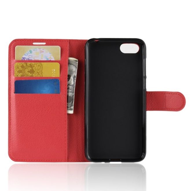 Huawei Honor 7S / Y5 (2018) Handy Hülle - Litchi Leder Bookcover Series - rot
