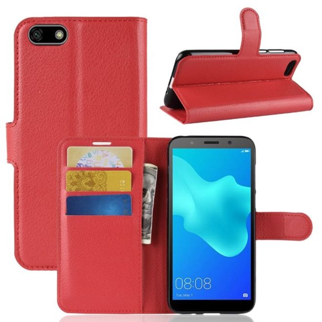 Huawei Honor 7S / Y5 (2018) Handy Hülle - Litchi Leder Bookcover Series - rot
