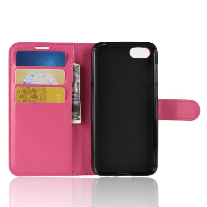 Huawei Honor 7S / Y5 (2018) Handy Hülle - Litchi Leder Bookcover Series - rosa