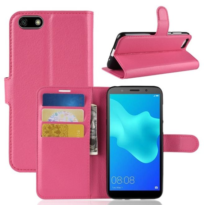 Huawei Honor 7S / Y5 (2018) Handy Hülle - Litchi Leder Bookcover Series - rosa