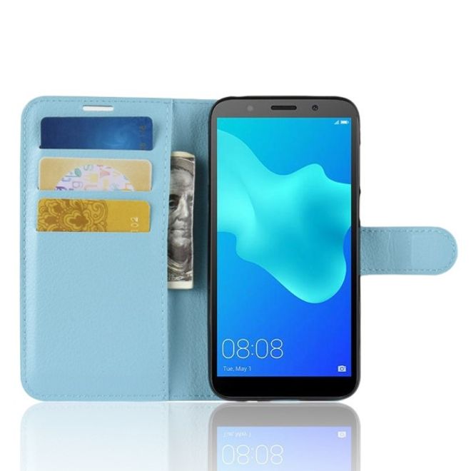 Huawei Honor 7S / Y5 (2018) Handy Hülle - Litchi Leder Bookcover Series - hellblau