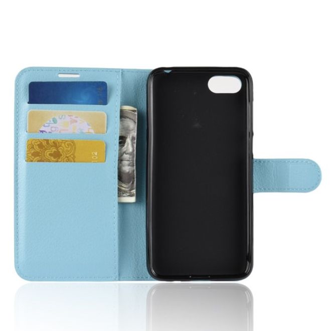 Huawei Honor 7S / Y5 (2018) Handy Hülle - Litchi Leder Bookcover Series - hellblau