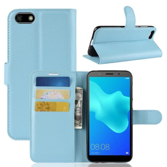 Huawei Honor 7S / Y5 (2018) Handy Hülle - Litchi Leder Bookcover Series - hellblau