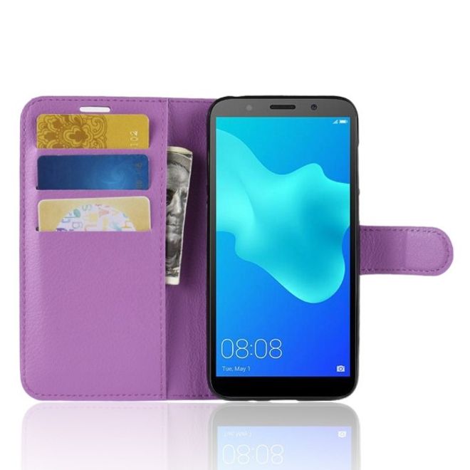 Huawei Honor 7S / Y5 (2018) Handy Hülle - Litchi Leder Bookcover Series - purpur
