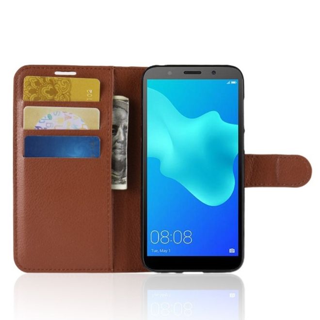 Huawei Honor 7S / Y5 (2018) Handy Hülle - Litchi Leder Bookcover Series - braun
