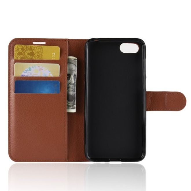 Huawei Honor 7S / Y5 (2018) Handy Hülle - Litchi Leder Bookcover Series - braun