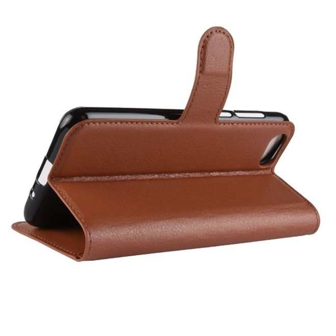 Huawei Honor 7S / Y5 (2018) Handy Hülle - Litchi Leder Bookcover Series - braun