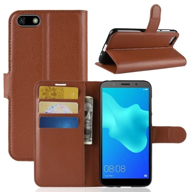 Huawei Honor 7S / Y5 (2018) Handy Hülle - Litchi Leder Bookcover Series - braun