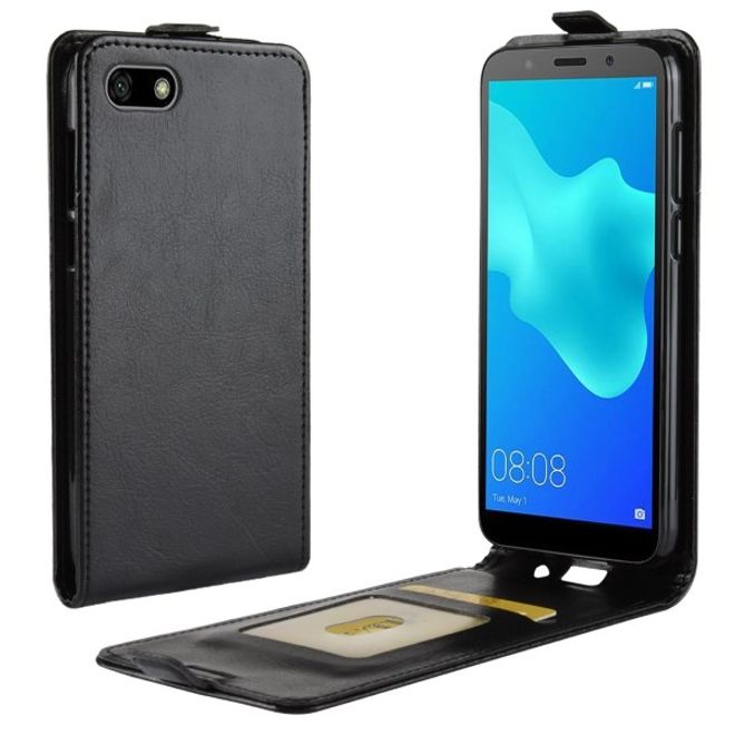 Huawei Honor 7S / Y5 (2018) Handy Hülle - Crazy Horse Flip Leder Series Case - schwarz
