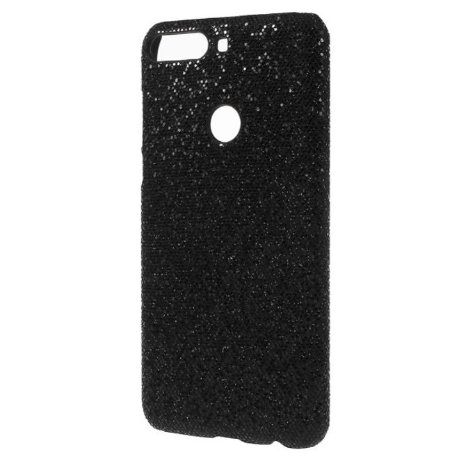 Huawei Y7 (2018) Handy Hülle - Case aus Hartplastik - schwarzer Glitzermuster