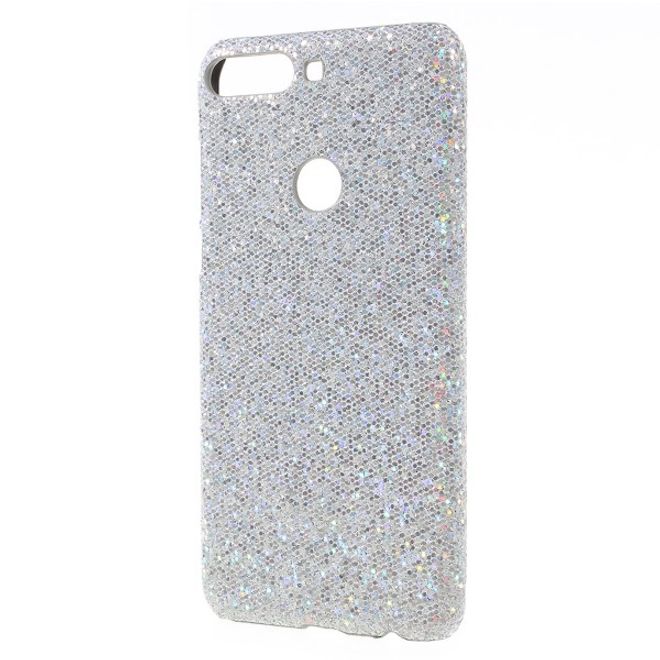 Huawei Y7 (2018) Handy Hülle - Case aus Hartplastik - silbernes Glitzermuster