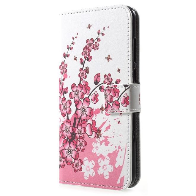 Huawei Y6 (2018) Handy Hülle - Leder Bookcover Image Series - pinke Blumen