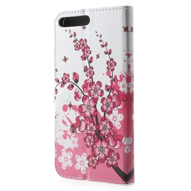 Huawei Y6 (2018) Handy Hülle - Leder Bookcover Image Series - pinke Blumen