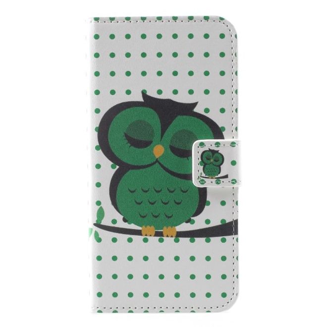 Huawei Honor 7S / Y5 (2018) Handy Hülle - Leder Bookcover Image Series - grüne Eule