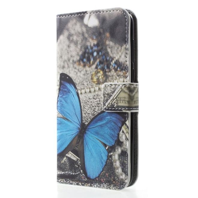Huawei Honor 7S / Y5 (2018) Handy Hülle - Leder Bookcover Image Series - blauer Schmetterling