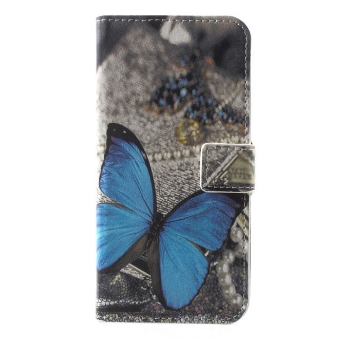 Huawei Honor 7S / Y5 (2018) Handy Hülle - Leder Bookcover Image Series - blauer Schmetterling