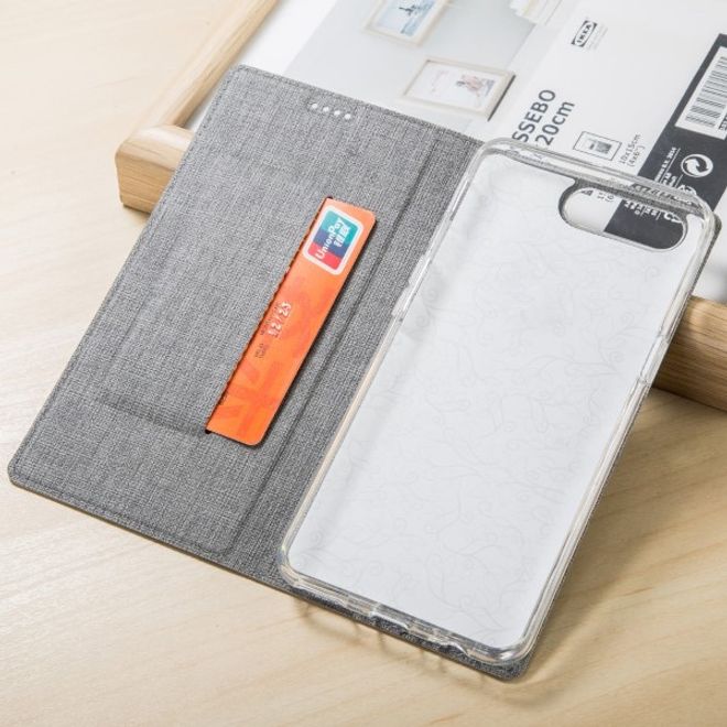 Vili Dmx - Huawei Y6 (2018) Hülle - Case aus Leder - mit Standfunktion - grau