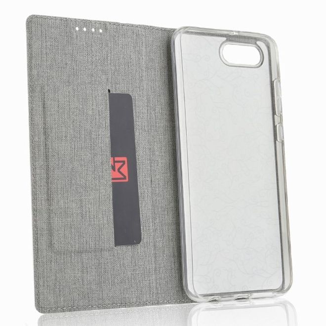 Vili Dmx - Huawei Y6 (2018) Hülle - Case aus Leder - mit Standfunktion - grau