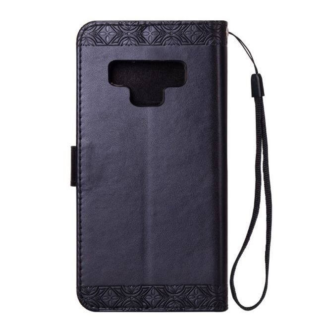 Samsung Galaxy Note 9 Handy Hülle - Case aus Leder - mit eingedrucktem Bild - Blumenmuster - schwarz