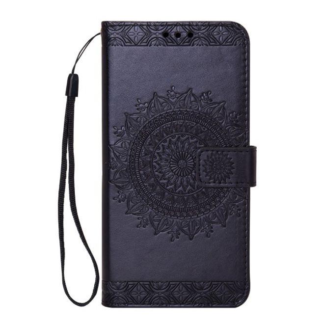 Samsung Galaxy Note 9 Handy Hülle - Case aus Leder - mit eingedrucktem Bild - Blumenmuster - schwarz