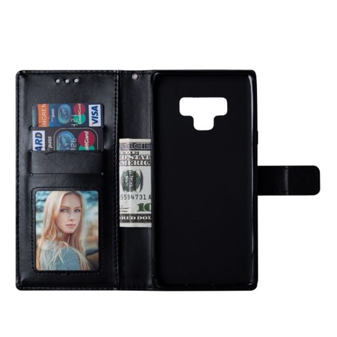 Samsung Galaxy Note 9 Handy Hülle - Case aus Leder - mit eingedrucktem Bild - Blumenmuster - schwarz