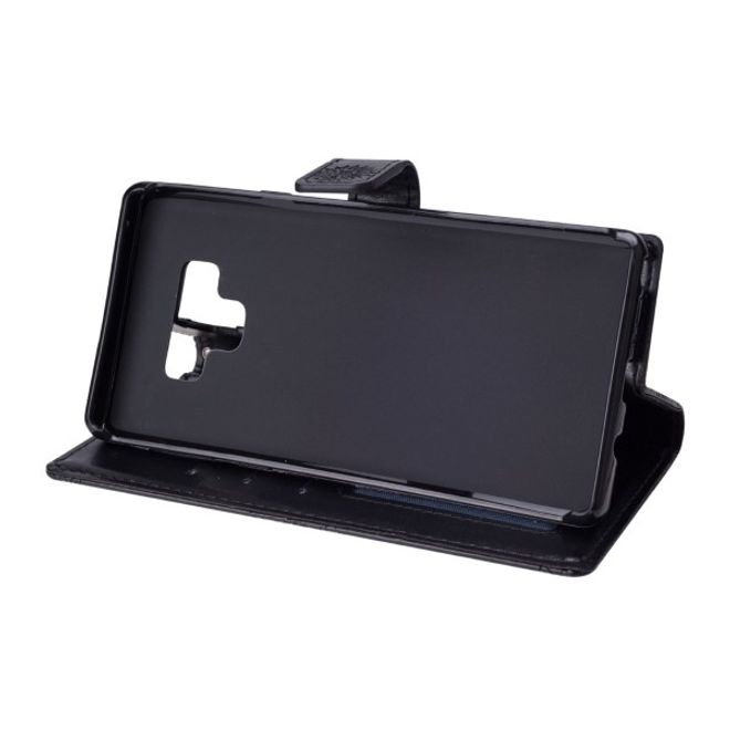 Samsung Galaxy Note 9 Handy Hülle - Case aus Leder - mit eingedrucktem Bild - Blumenmuster - schwarz
