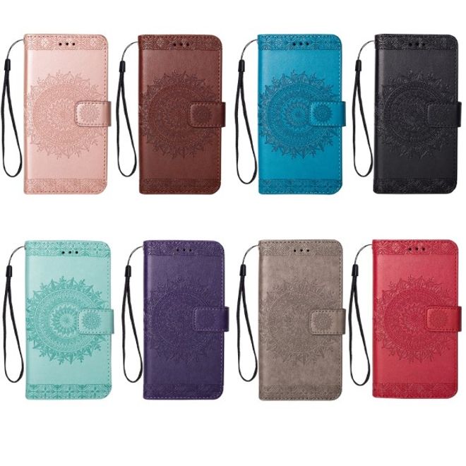 Samsung Galaxy Note 9 Handy Hülle - Case aus Leder - mit eingedrucktem Bild - Blumenmuster - schwarz