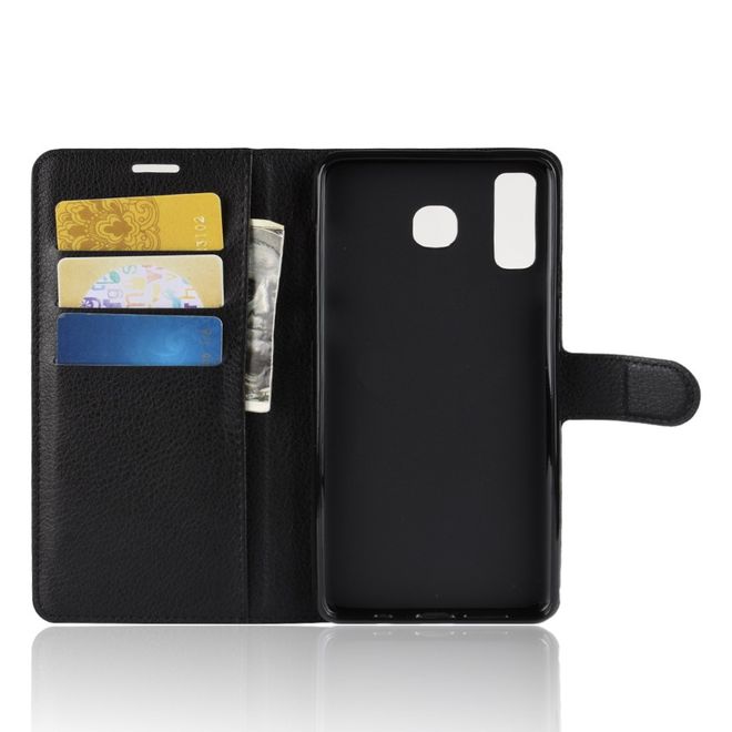 Samsung Galaxy A8 Star / A9 Star Handy Hülle - Litchi Leder Bookcover Series - schwarz