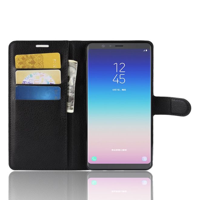 Samsung Galaxy A8 Star / A9 Star Handy Hülle - Litchi Leder Bookcover Series - schwarz